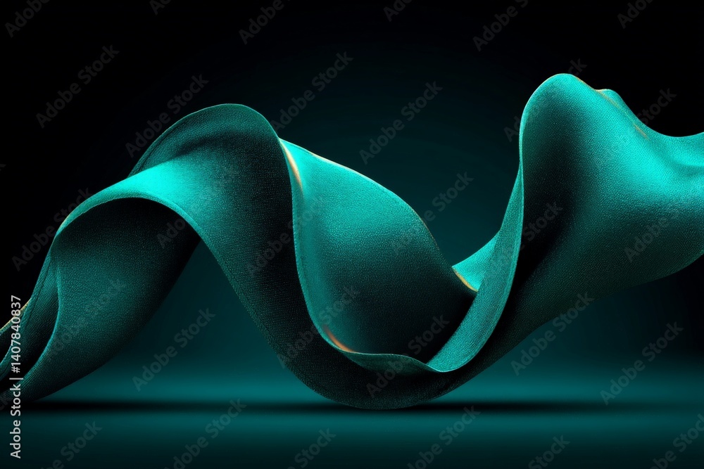 Poster fluid teal fabric undulating gracefully against a dark background creates a captivating visual effec