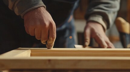 Carpenter installing a door frame in a house. Featuring craftsmanship and precision