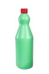 a green plastic bottle on a white background