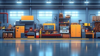 Modern industrial workspace featuring advanced machinery and organized storage areas (1)