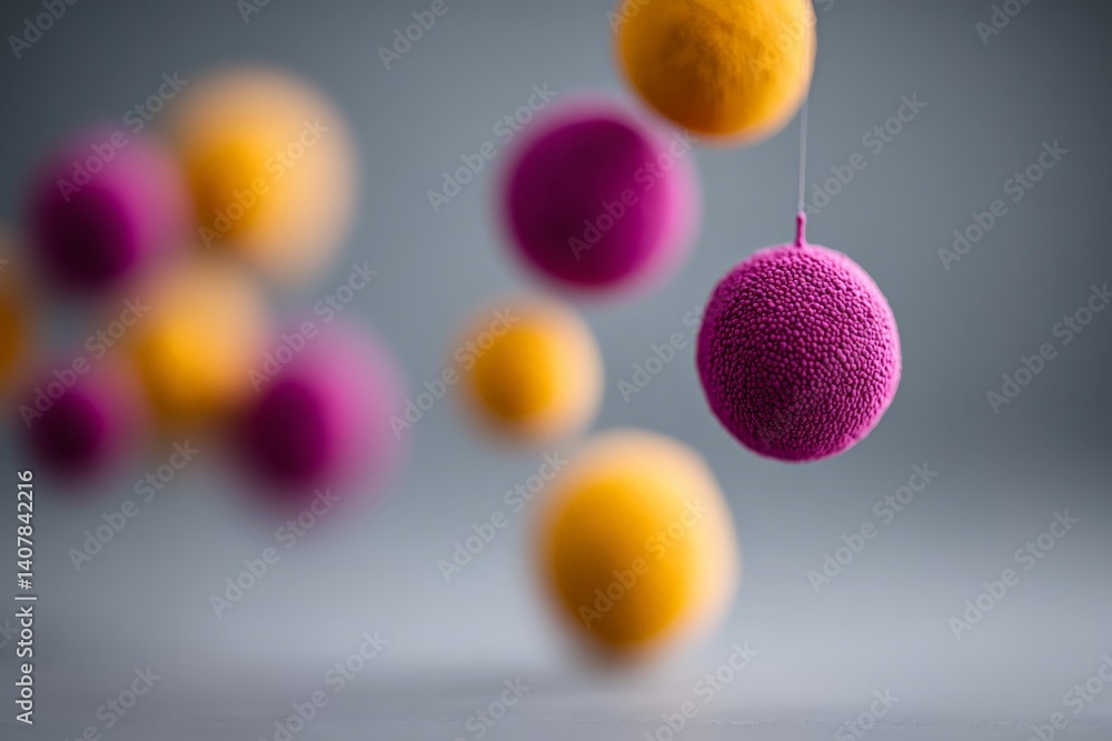 Poster colorful spheres in floating arrangement showcasing vibrant hues and playful design in an abstract s