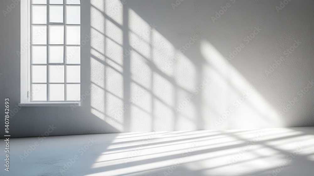 Poster abstract white studio room with light and shadow from window background for product display presentation