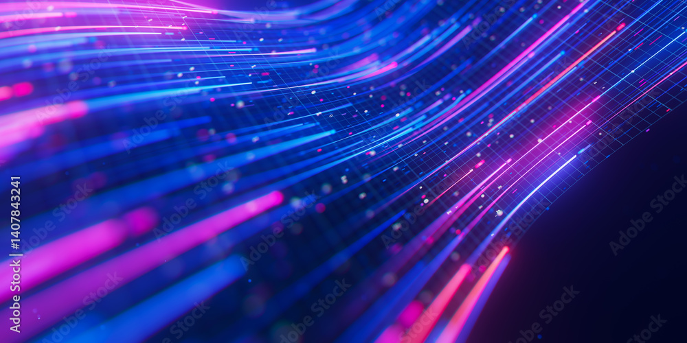 Poster closeup of bigdata light speed flow. abstract digital data stream of quantum computing. cyberspace o