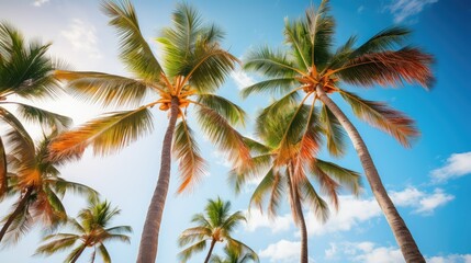 sunsilhouettes palm trees blue sky