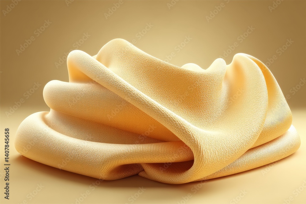 Aufkleber soft golden fabric draping elegantly on a smooth surface in a well-lit studio setting