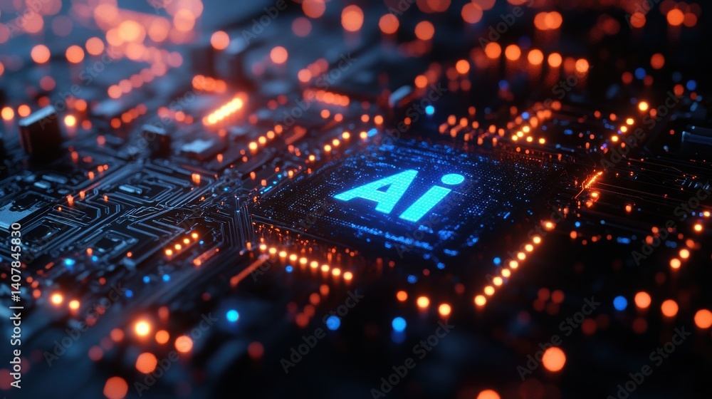 Poster ai technology on black background futuristic dark artificial intelligence with text ai blue glowing 