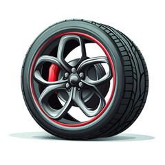 Obraz premium Sleek black tire with red rim and stylish alloy wheel design