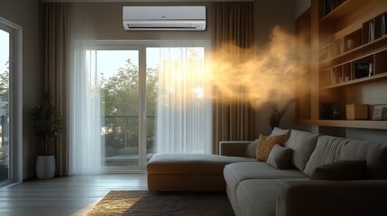 air conditioner and wind or air flow to show cool and fresh ac indoor unit or evaporator and wall mounted that is part of mini split system or ductless system type