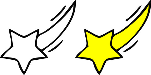 Stars on a white background. Black star shooting with an elegant star.Meteoroid, comet, asteroid, stars.