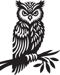 owl silhouette vector. black and white