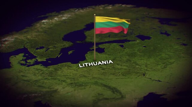 The Flag of Lithuania on the World Map, Lithuania map with flag 3d animation