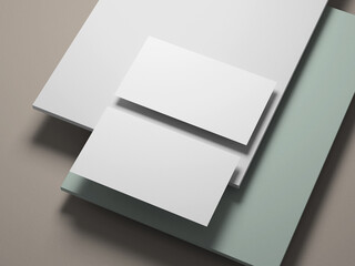 Professional business card mockup placed over light pastel background layers.