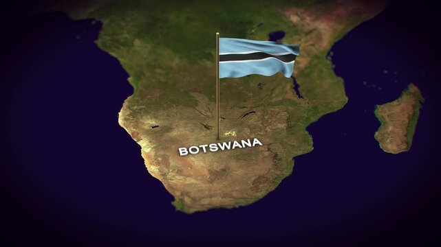 The Flag of Botswana on the World Map, Botswana map with flag 3d animation