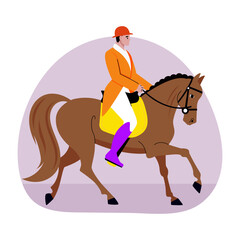 A flat style illustration showing a character doing horse ride