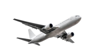 Commercial Airplane Taking Off: A white commercial airliner gracefully ascends into the clear blue sky, its powerful engines roaring with the promise of adventure and exploration. 