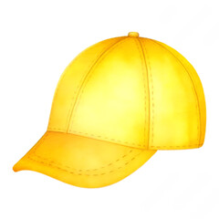 Watercolor illustration of a yellow golf cap on transparent background