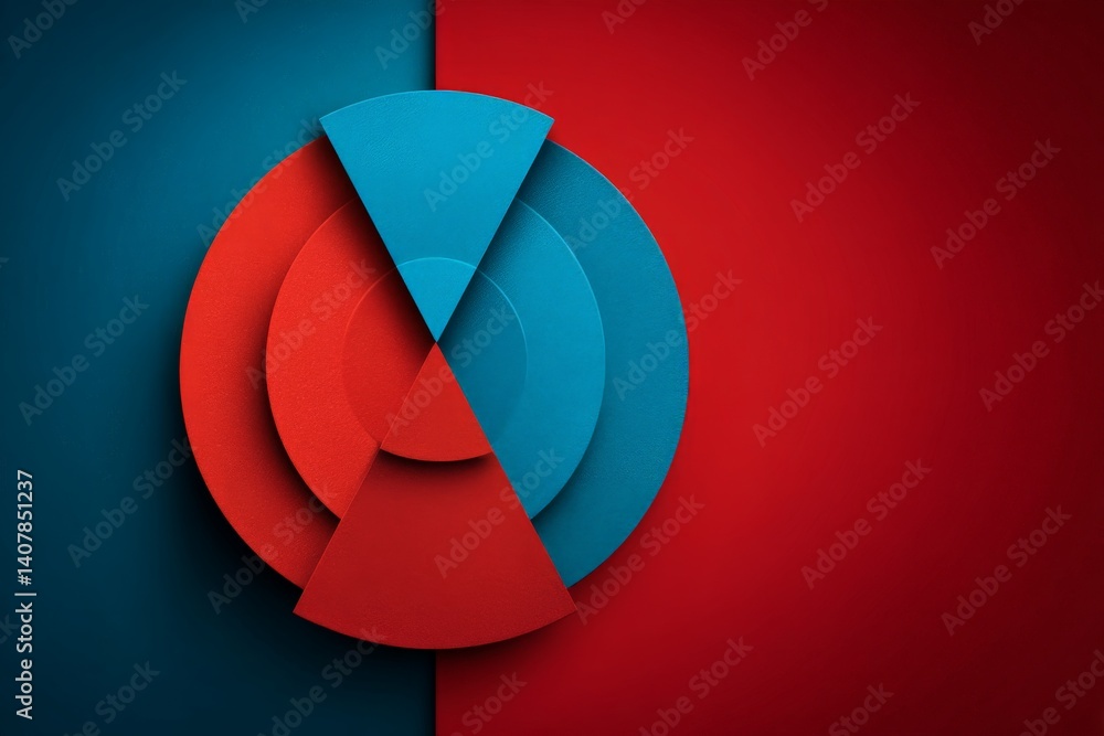 Poster colorful geometric shapes arranged in circular patterns create a modern art design on a vibrant back