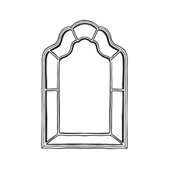 A shaped traditional mirror, frame or border traditional French style made out of wood. Interiors wall decor. Sketch