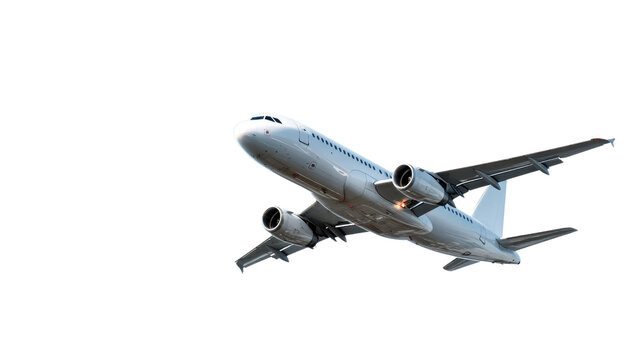  Soaring Above: A gleaming passenger plane ascends gracefully, its form captured in a moment of powerful upward trajectory. The aircraft is ready to take passengers away.