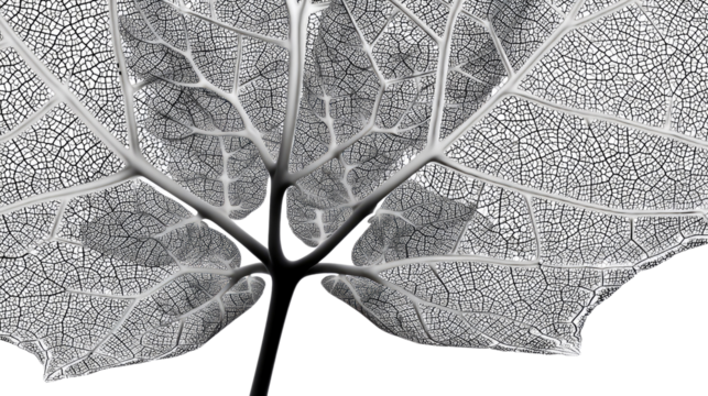 Leaf Vein Network: A detailed close-up photograph of the intricate network of veins in a leaf, showcasing the delicate structure and beauty of nature's design. The delicate patterns, like a roadmap.