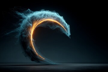 Dynamic abstract swirl in dark background shows movement and energy with glowing elements