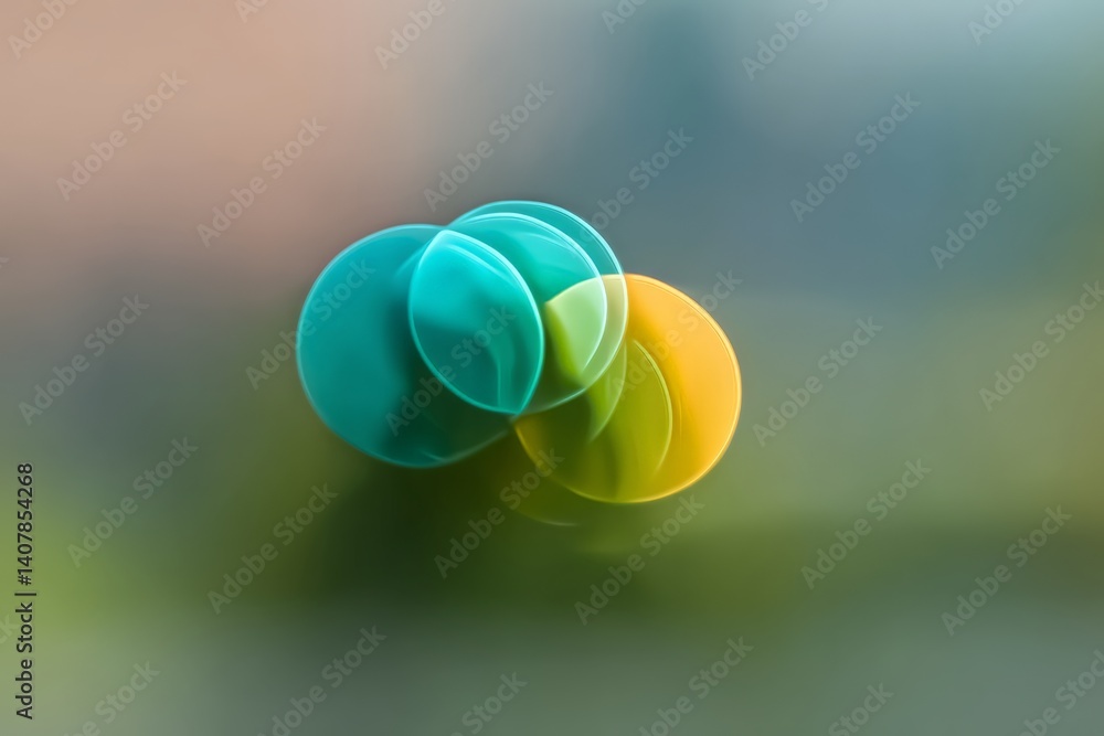 Poster shapes in vibrant colors blend harmoniously creating a mesmerizing visual effect during daylight hou