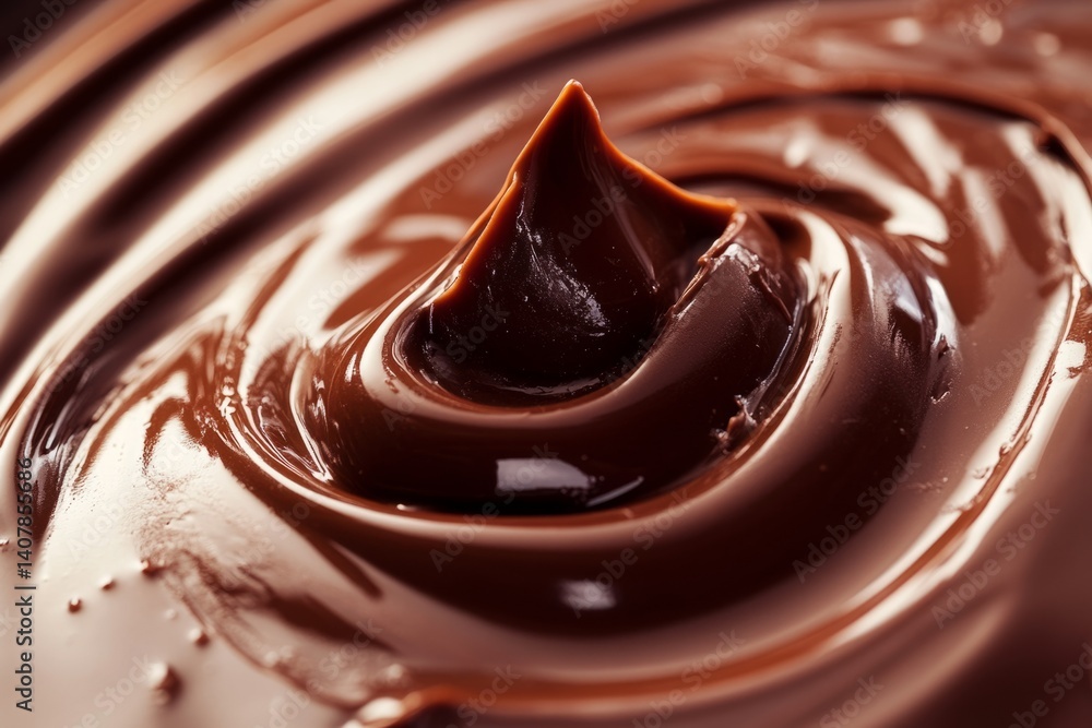 Poster melted chocolate cream rotating and forming a peak, creating a smooth and tempting texture