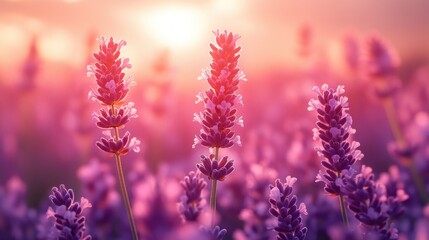 Obraz premium Purple lavender flowers blooming in a serene summer field offering relaxation and beauty with gentle aroma