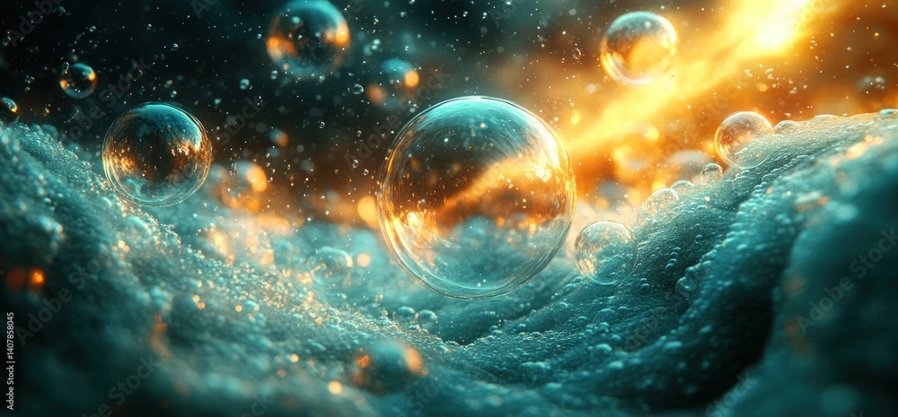 Poster refreshing carbonated drink bubbles splashing underwater in black background with fizzy cola liquid 