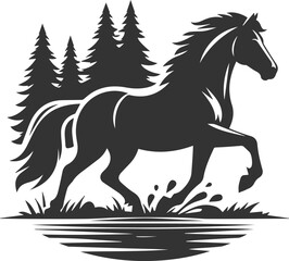 Horse with tree vector animal silhouette
