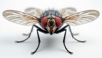 Fototapeta premium Close-up of a fly with striking red eyes.