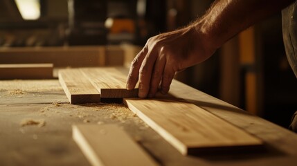 Hispanic carpenter cutting wood for custom furniture. Featuring woodworking and furniture making