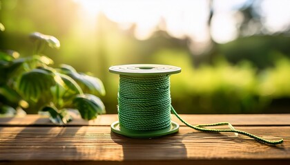 needle and thread on green background