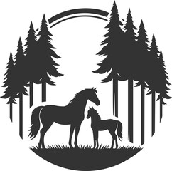 Horse with tree vector animal silhouette