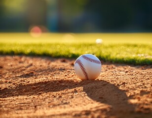 baseball resting on the infield dirt during a sunny afternoon game at the local park