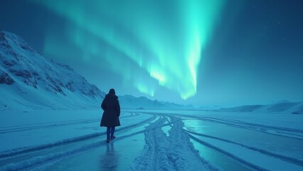 Lonely Stroll Under the Aurora