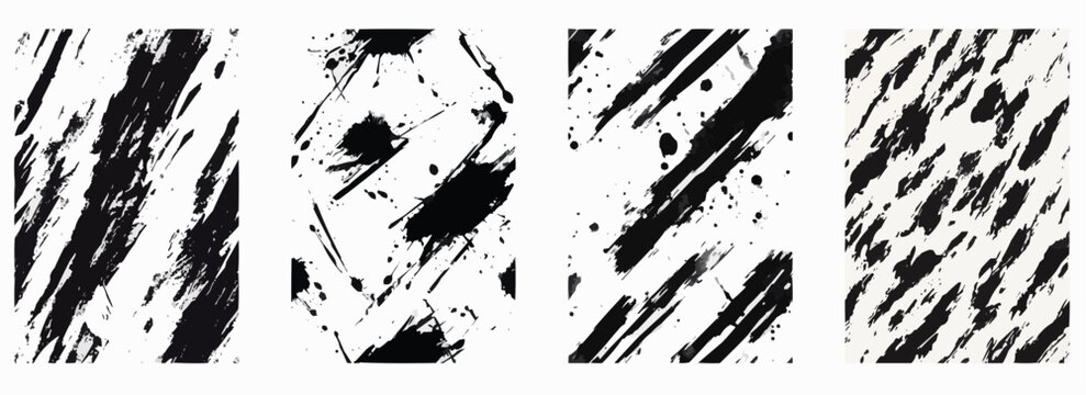 Vector pattern set of bold rough black ink streaks slashing through white background
