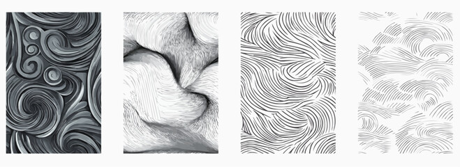 Vector pattern set of three gray curves on a white background