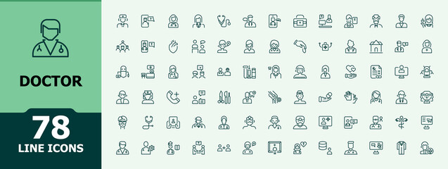 Doctor icon. Containing nurse, surgeon, clinic, medicine, health, hospital, physician and more. Minimalist linear icons. Medical related icon. Vector illustration. Pixel perfect.