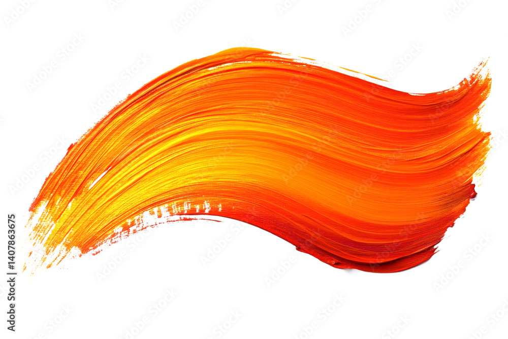 Poster vibrant brushstroke of orange and yellow paint creating dynamic visual flow on white background