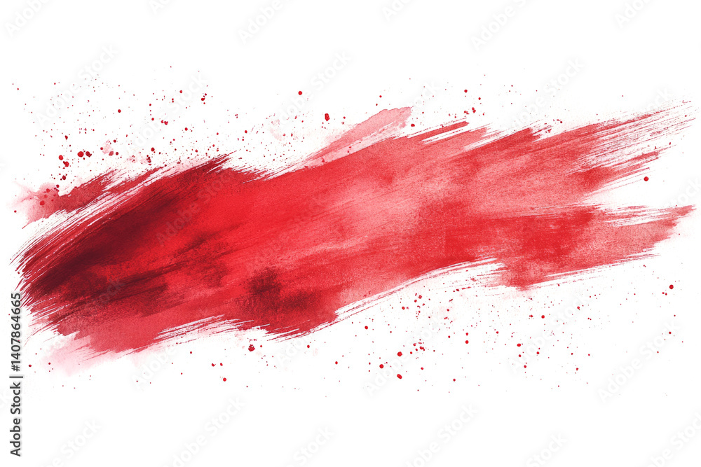 Poster vivid crimson brushstroke with splatters creating an artistic and expressive backdrop