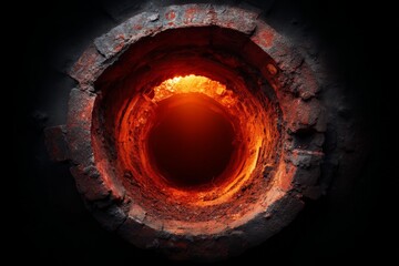 Hot glowing furnace opening revealing intense flames in a dark setting
