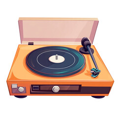 Fototapeta premium Orange vintage record player with black vinyl spinning ready to play music