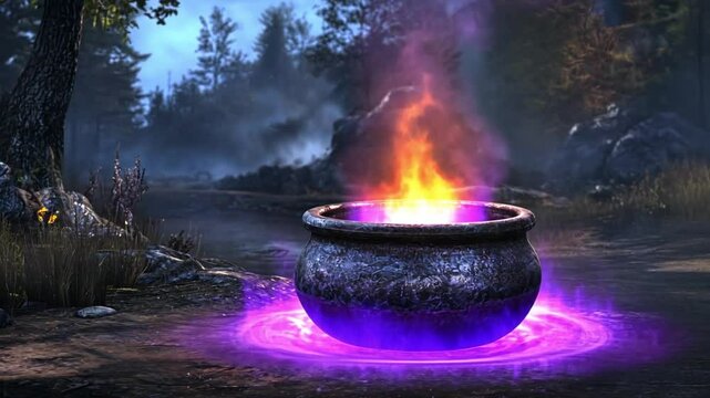 Enchanted Forest Cauldron: A Mystical Night Scene