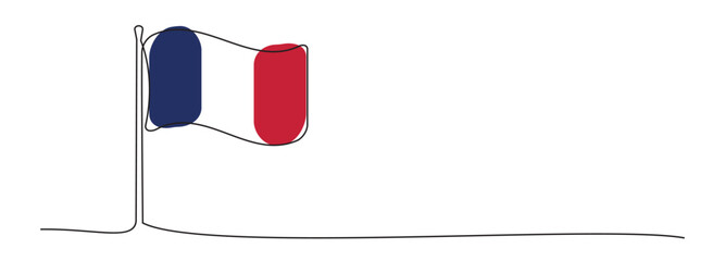 Single line French flag, one line France symbol, blue, red and white national emblem
