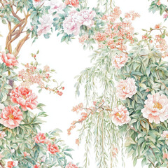 Delicate vintage chinoiserie illustration. So peaceful and artistically delightful