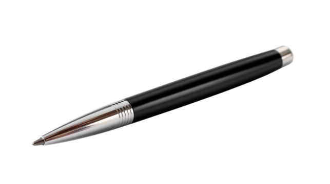 Sleek Pen with Silver Accents: A professional-grade black pen, perfectly showcasing the combination of form and function, ideal for writers, students, and professionals.