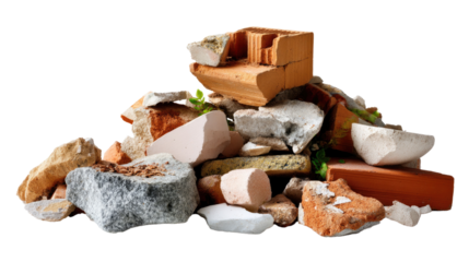 Pile of Construction Debris: A realistic pile of construction debris. showcasing a variety of building materials and textures that represent the aftermath of demolition or renovation