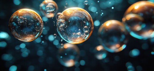 Underwater Bubbles Floating in Cola Liquid Texture with Dramatic Chiaroscuro Lighting and Reflections