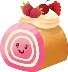  roll cake, strawberry flavor, vector illustration of swiss roll cake, Swiss roll, vector clip art illustration.